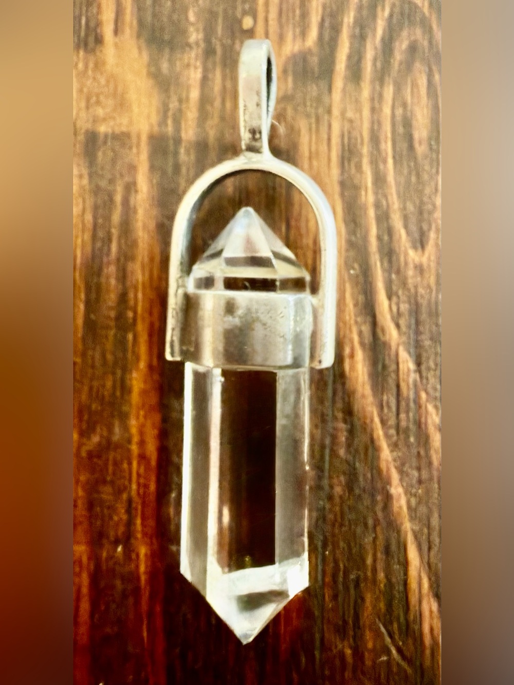 Sterling Silver double terminated clear quartz crystal point pendant